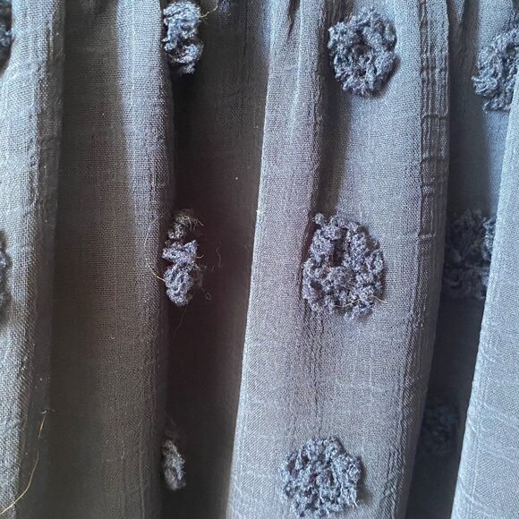 Annebouti Navy Dress Swiss Dot Flare Sleeve Flowy Smocked Bodice Ruffle Hem XL - Picture 10 of 10